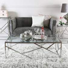 Silver Metal And Glass Coffee Table