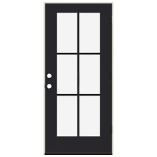 Jeld Wen 36 In X 80 In Left Hand 6 Lite Clear Glass Black Painted Fiberglass Prehung Front Door With Brickmould