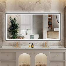 Luky 72 In W X 36 In H Rectangular Single Aluminum Framed Anti Fog Led Light Wall Bathroom Vanity Mirror In Matte Black