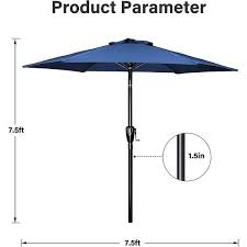 7 5 Ft Outdoor Market Patio Umbrella In Blue With Push On Tilt Crank 6 Sy Ribs