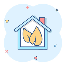 House With Leaf Icon In Comic Style