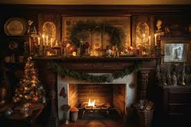 A Fireplace Mantel Covered In Decorated