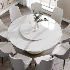 J E Home 59 05 In White Modern Round Sintered Stone Top Dining Table With Carbon Steel Base Seats 8