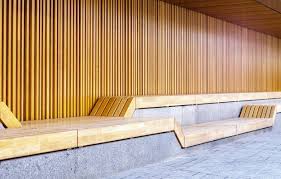 Empty Modern Wooden Benches