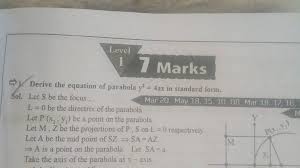 Derive The Equation Of Parabola Y2 4ax