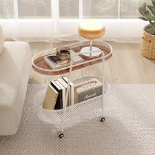 Rolling Side Table Tempered Glass