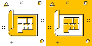 Room Plan Icon In Comic Style Blueprint