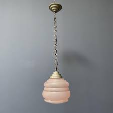 Art Deco Hanging Lamp In Pink Glass For