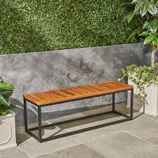 Jeco Outdoor Industrial Acacia Wood And Iron Bench Teak And Black