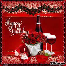 Red Wine And Roses Happy Birthday Gif