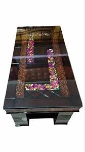 Rectangular Glass Top Wooden Table For