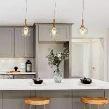 Uolfin Modern Kitchen Island Hanging Pendant Light 1 Light Brass Gold Mini Bedroom Pendant Light With Seeded Glass Shade