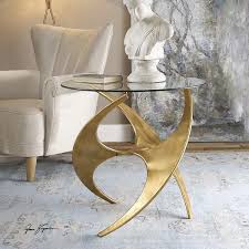 Gold Sculptural Base Glass Top End Table
