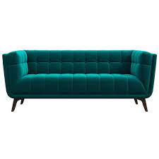 Tupper Mid Century Living Room Tufted 78 Back Turquoise Velvet Upholstered Sofa