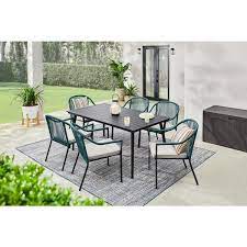 Heather Glen 7 Piece Steel Outdoor Dining Set With Cushionguard Stone Grey Cushions