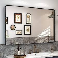 48 In W X 32 In H Rectangular Aluminum Framed Wall Bathroom Vanity Mirror In Black
