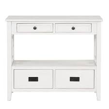 36 In White Rectangular Pine Wood Console Table Entry Sofa Table With 4 Drawers 1 Storage Shelf For Hallway Kitchen