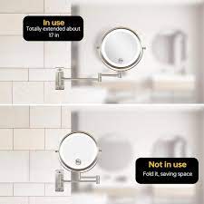 8 In Led Lighted 1x 10x Magnifying Mirror Wall Mount Bathroom Makeup Mirror In Brushed Nickel Battery Usb Powered