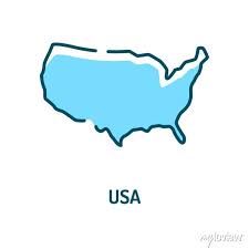 Usa Map Color Line Icon Border Of The