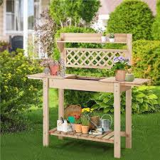 Yaheetech 58 5 In W X 55 In H Garden Potting Bench Outdoor Planting Table Wooden Work Station