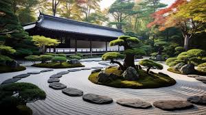 Beautiful Bonsai Trees And Pebbled Paths