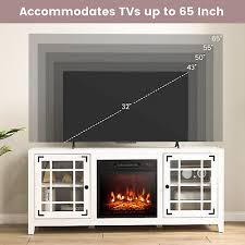 58 Inch Fireplace Tv Stand With Adjustable Shelves For Tvs Up To 65 Inch White