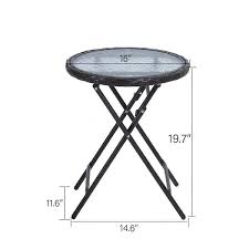 Phi Villa Black Round Metal Patio Outdoor Bistro Table Foldable Patio Rattan Side Coffee Table With Tempered Glass Table Top