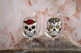 Sugar Skull Wine Glasses Day Of The