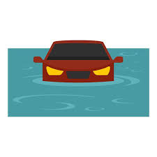 Red Car Flood Icon Flat Ilration