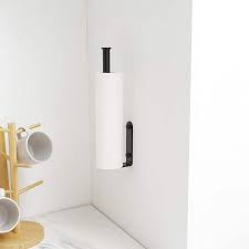 Bwe Wall Mount Paper Towel Holder Bulk Self Adhesive Under Cabinet In Matte Black 2 Pcs