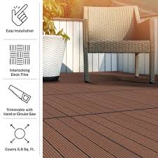 Pure Garden Patio Floor Tiles Set Of 6 Wood Plastic Deck Tiles Brown