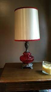 1970 S Vintage Red Glass And Brass Lamp