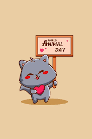 Cute Cat With World Animal Day Icon