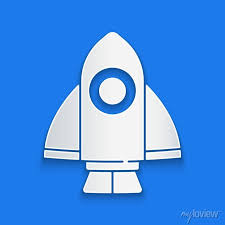 Paper Cut Rocket Ship Icon Isolated On