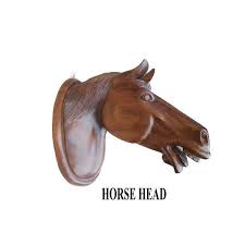 D Art Collection Mahogany Wood Horse Head Wall Mount Statue In Honey Brown