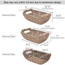 Small Wicker Baskets Handwoven Baskets For Storage Seagrass Rattan Baskets With Wooden Handles 2 Pack