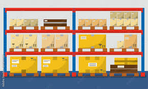 Warehouse Shelves With Boxes Storage