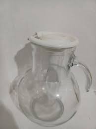 Vintage Clear Glass Pitcher W White