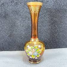 Bohemian Fl Bud Vase Amber Glass