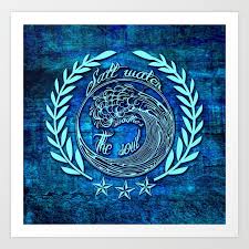 Big Wave Icon On Blue Grunge Base Art