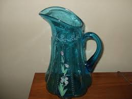 Antique Blue Glass Pitcher With Hand