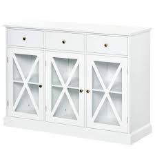 Homcom White Farmhouse Style Kitchen Sideboard Serving Buffet Storage Cabinet Cupboard With Glass Doors And 3 Drawers