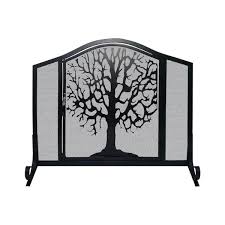 43 3 Panel Iron Fireplace Screen Mesh Design Arched Top Tree Of Life Art Black