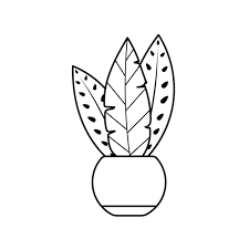Black Outline Tropical Leaves In Pot