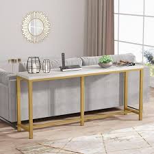 Turrella 70 9 In Wood Gold Long Console Table Modern Behind Sofa Couch Narrow Skinny Hallway Table