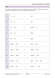 Free Balancing Equations Worksheet