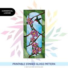 Hummingbird Pattern Stained Glass Panel