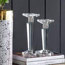 A B Home Clear Crystal Candle Holders Set Of 2