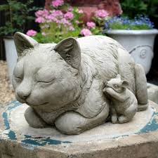 Cat Mouse Stone Statue Outdoor Animal