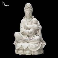 White Marble Quan Yin Dragon Statue